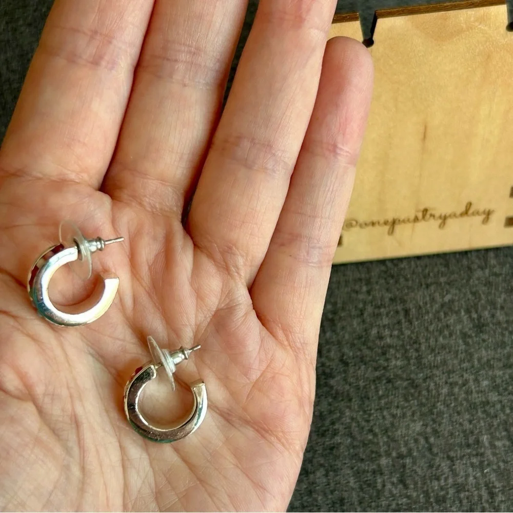 Macy’s Vintage Silver and Colorful Beaded Half Hoop Stud Earrings